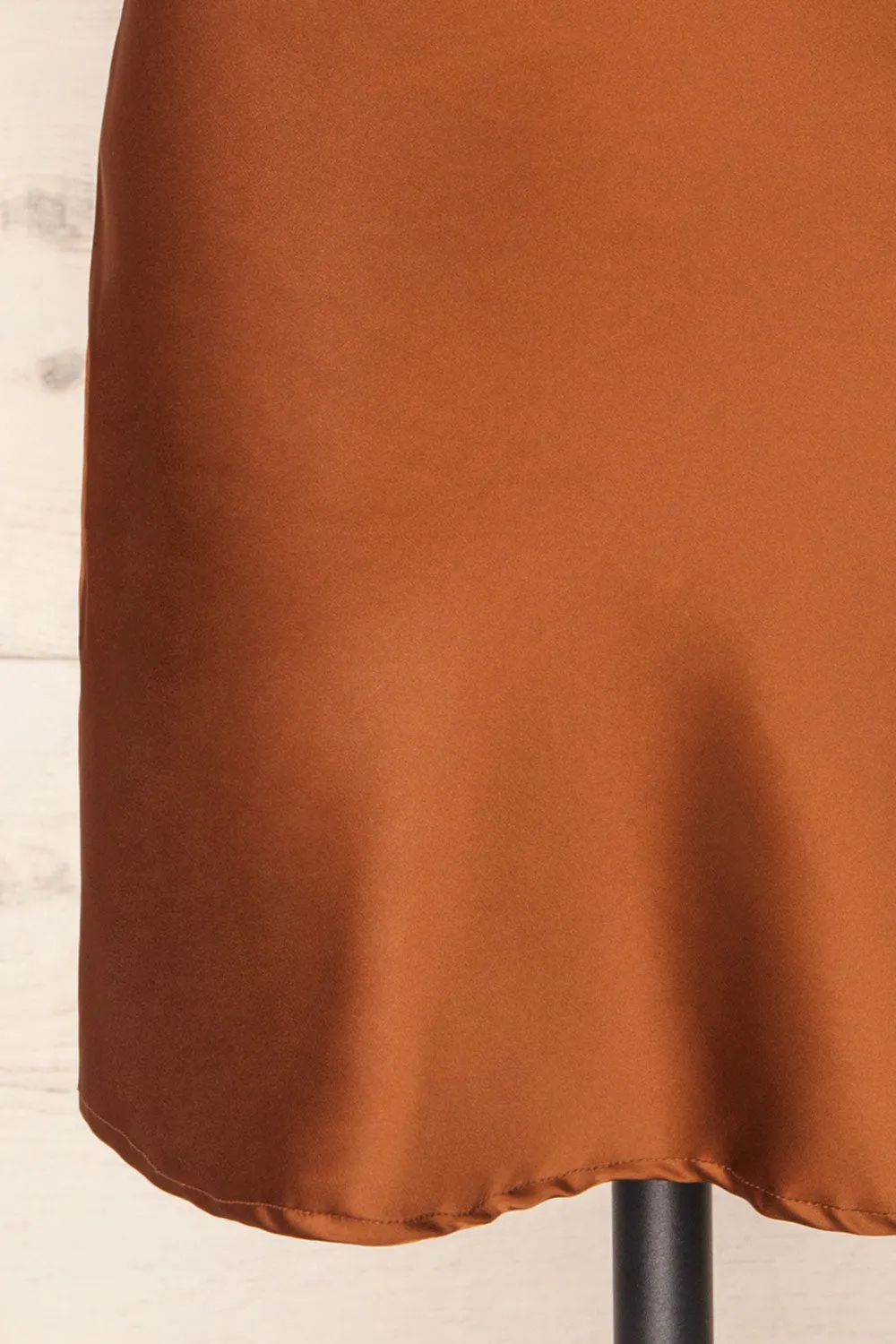 Youni | Short Brown Satin Slip Dress