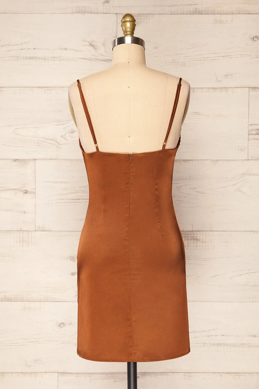 Youni | Short Brown Satin Slip Dress