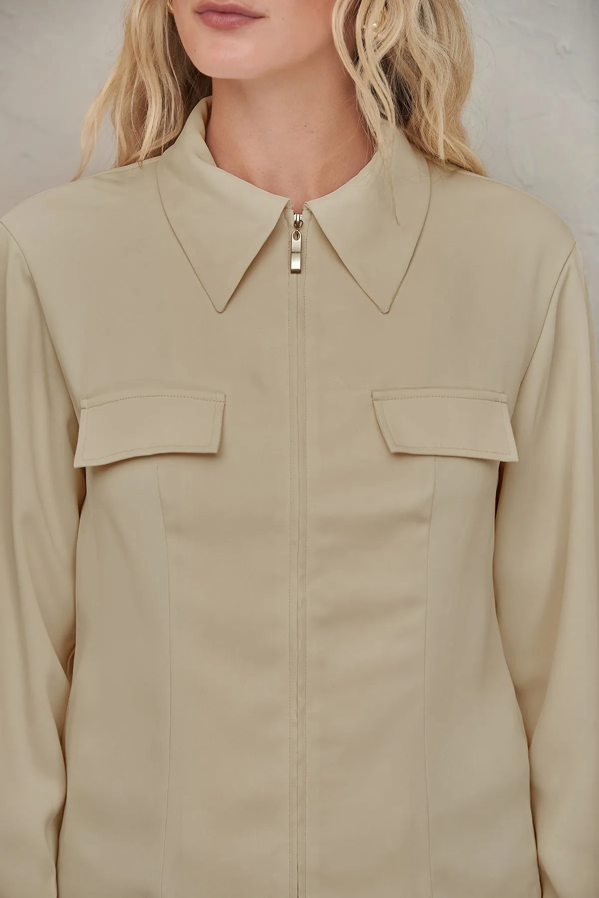 Zipper Pocket Collar Neck Jacket